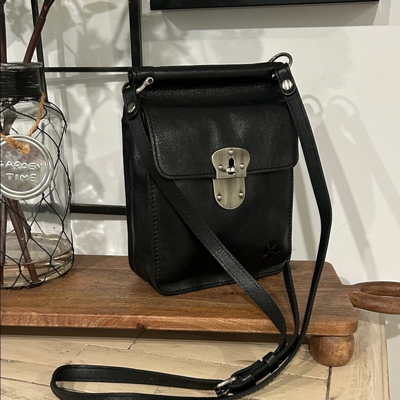 Patricia Nash Black Leather Messenger Bag